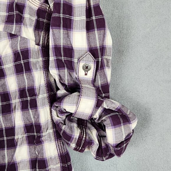 Carharrt Plaid Roll Tab Sleeve Button Up Shirt Womens Large 12-14 Purple - Picture 3 of 8